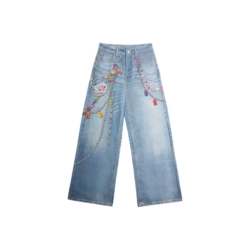 LALABOBO Jeans Unisex Medium Blue White-0