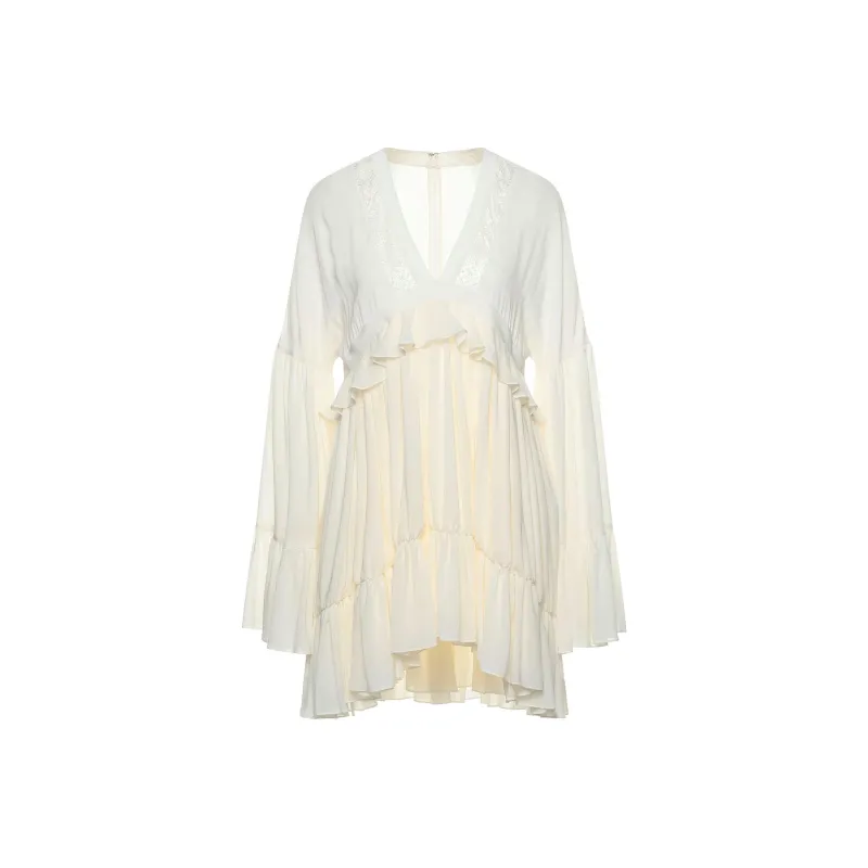 SAINT LAURENT SS21 Long Sleeved Dresses Women's White-0