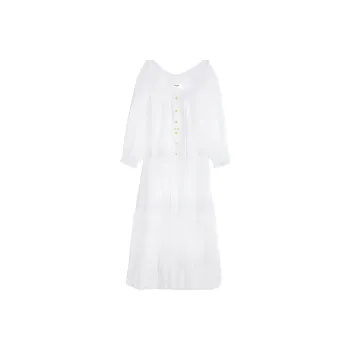CELINE Embroidered Folk Dress In Cotton Muslin