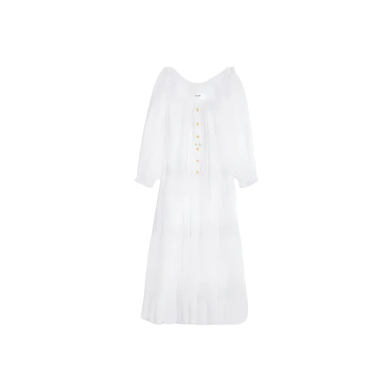 CELINE Embroidered Folk Dress In Cotton Muslin-0