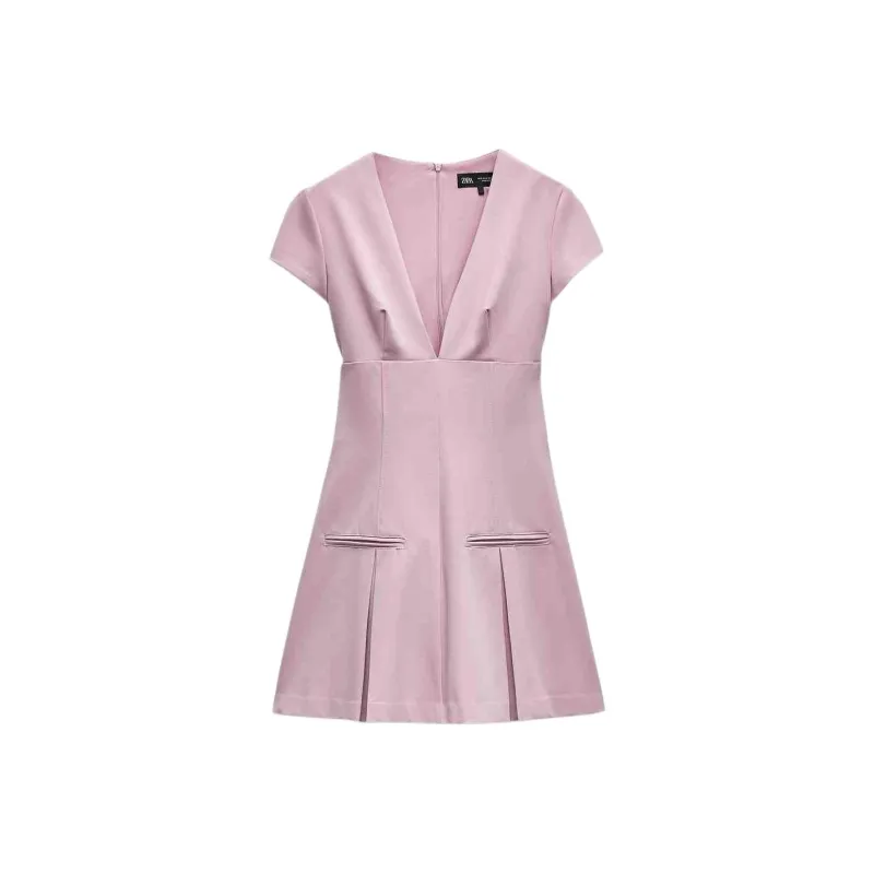 ZARA Trf Short Sleeved Dress Women's Pink-0