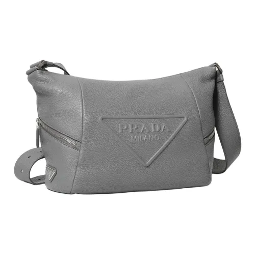 PRADA Leather Shoulder Bag Men's Gray