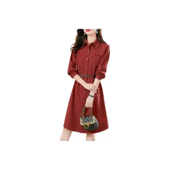 Wbwq Long Sleeved Dress Women's Maroon