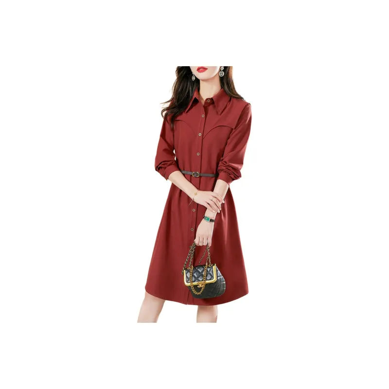 Wbwq Long Sleeved Dress Women's Maroon-0