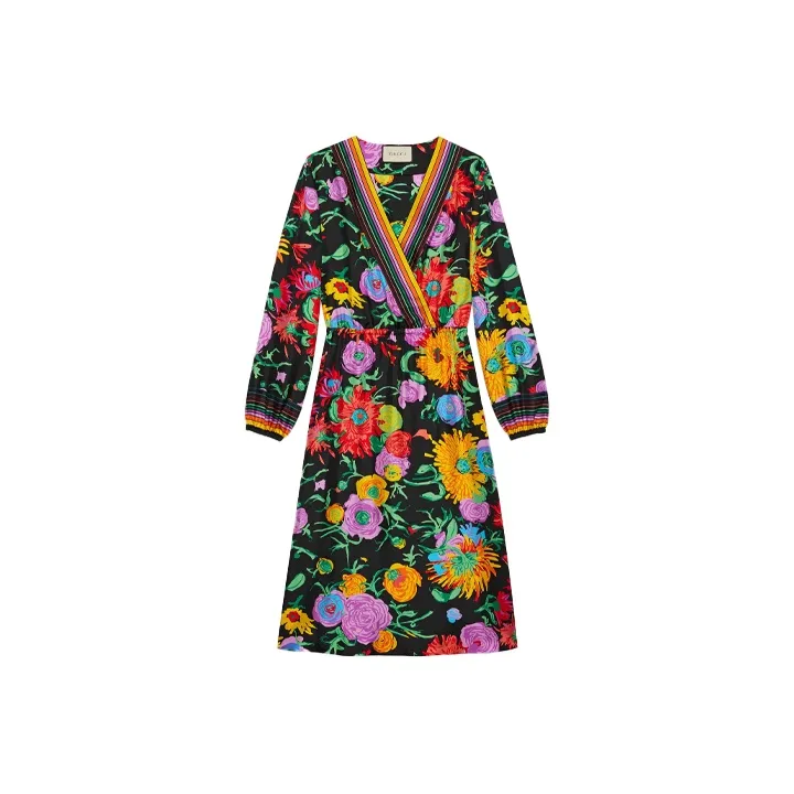 GUCCI X Ken Scott Floral Print Silk Dress-0
