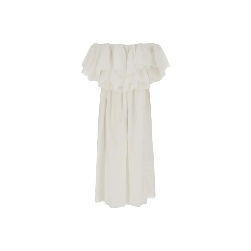 Chloé Ruffled Off-shoulder Midi Dress-0