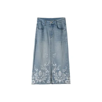 HIPPIEMISS Denim Long Skirts Women's Light Blue