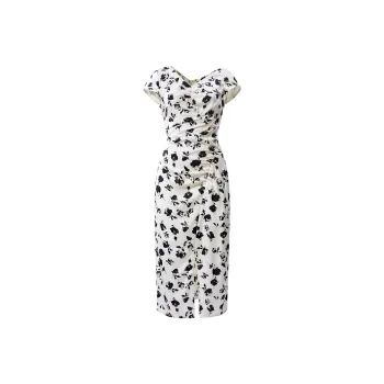 AUI Short-Sleeved Dresses Women's Apricot Base With Black Flowers