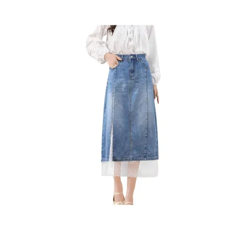 Left Street Right Lane Denim Long Skirts Women's Blue