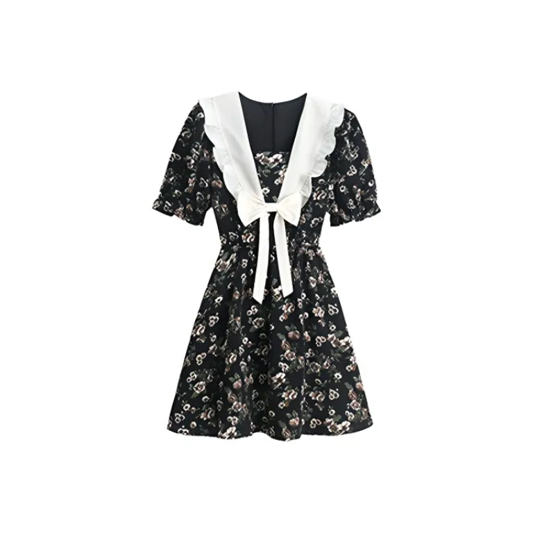 HUASJ Short Sleeved Dresses Women's Black-0