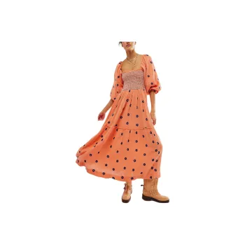 FREE PEOPLE Dahlia Embroidered Maxi Dress Long-Sleeved Dresses Women's Coral Strands Combo