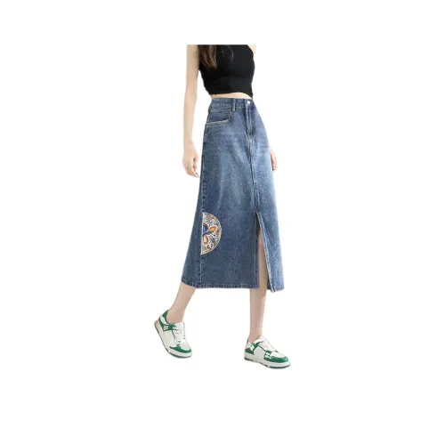 Weixi Denim Long Skirts Women's Blue