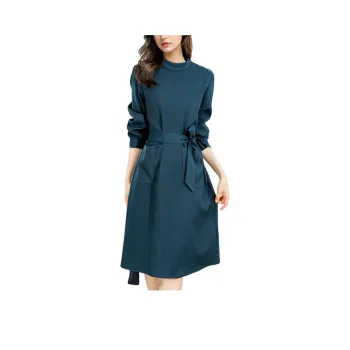 Wbwq Long Sleeved Dresses Women's Peacock Blue