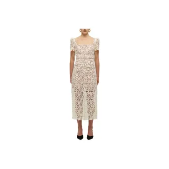 Self portrait SS22 Short Sleeved Dress Women's Ivory White