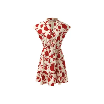 GOELIA Short Sleeved Dress Women's Red Rose