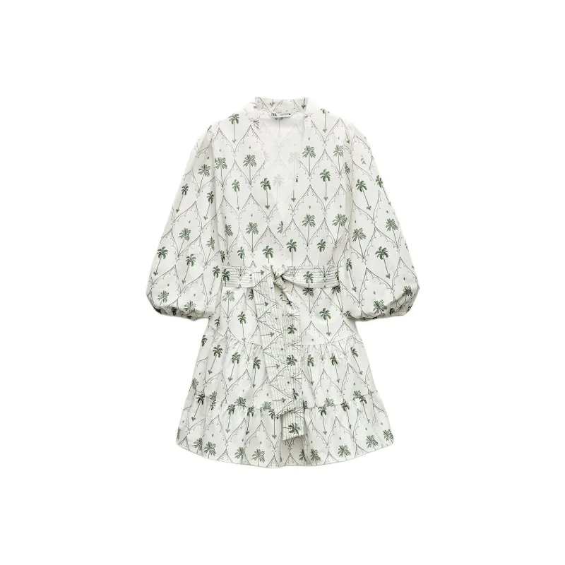 ZARA Long-Sleeved Dresses Women's Light Green-0