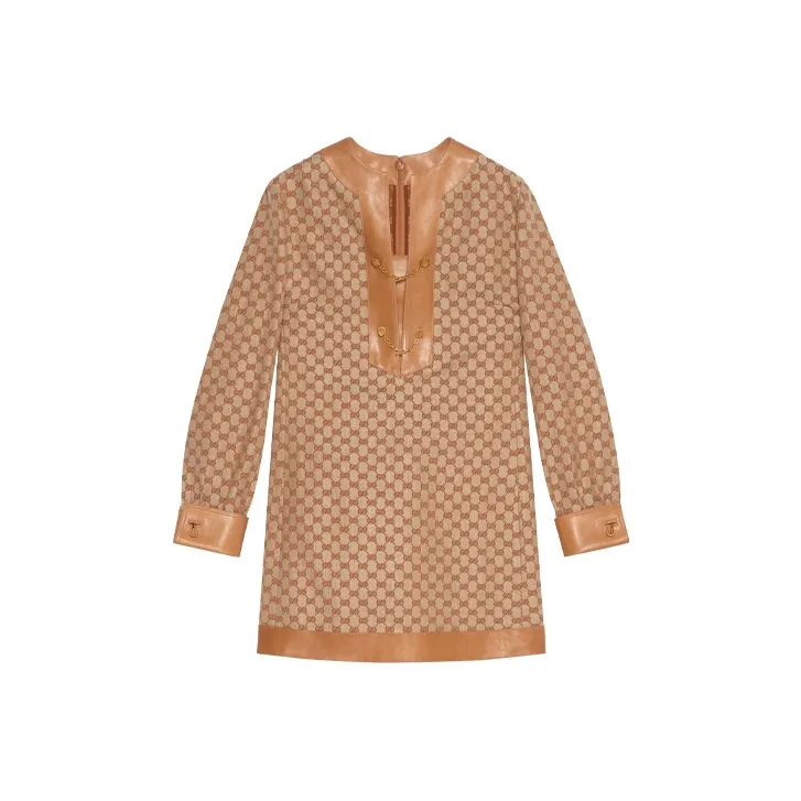 GUCCI SS21 Long Sleeved Dress Women's Beige-0