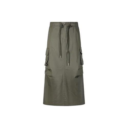 Wen Shan Denim Long Skirts Women's Army Green