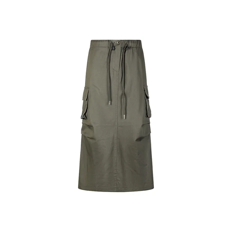 Wen Shan Denim Long Skirt Women's Army Green-0