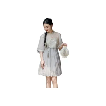 ZIHAN Short Sleeved Dress Women's Dark Cyan Green