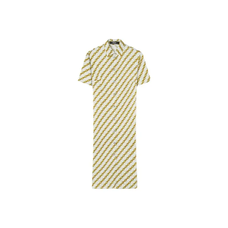 VERSACE Chain Printed Button Up Midi Dress-0