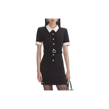 Self-portrait Short-Sleeved Dresses Women's Black White Color Blocking