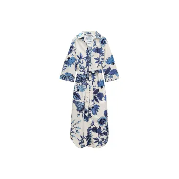 ZARA ZW Series Long Sleeved Dresses Women's Blue/White