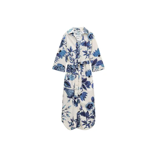 ZARA ZW Series Long Sleeved Dresses Women's Blue/White