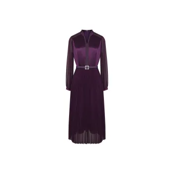 BBLLUUEE Long Sleeved Dress Women's Purple Bamboo