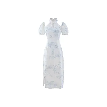 Blovelan Short Sleeved Dress Women's Distant Mountain Blue