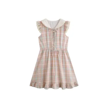 Adeworn Short Sleeved Dress Women's Pink Plaid