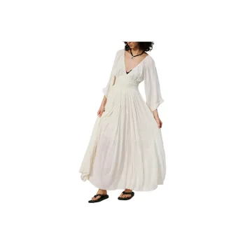 FREE PEOPLE Dixie Maxi Long-Sleeved Dresses Women's Egret/White Egret Color