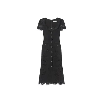 Self portrait Floral macramé Belted Midi Dress