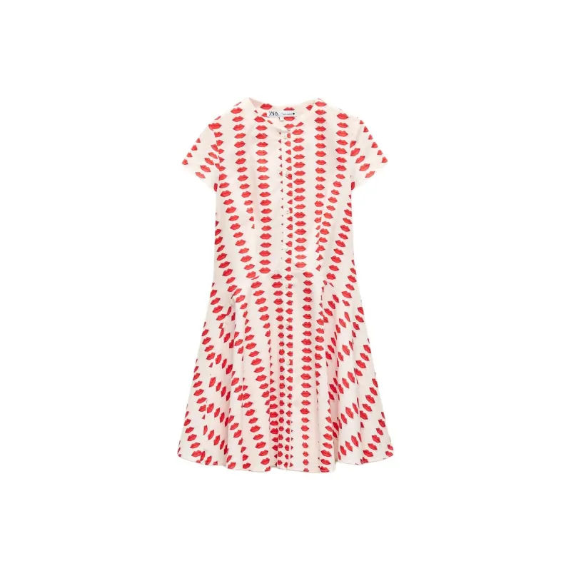 ZARA ZW Series Short Sleeved Dress Women's Dark Red-0