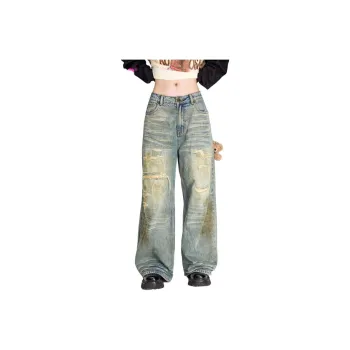LALABOBO Jeans Unisex Medium Blue White
