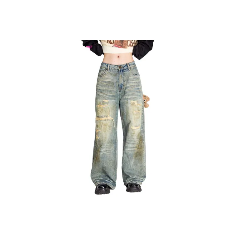 LALABOBO Jeans Unisex Medium Blue White-0
