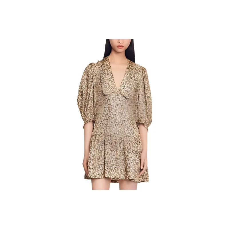 Sandro Long Sleeved Dresses Women's Beige Yellow-0