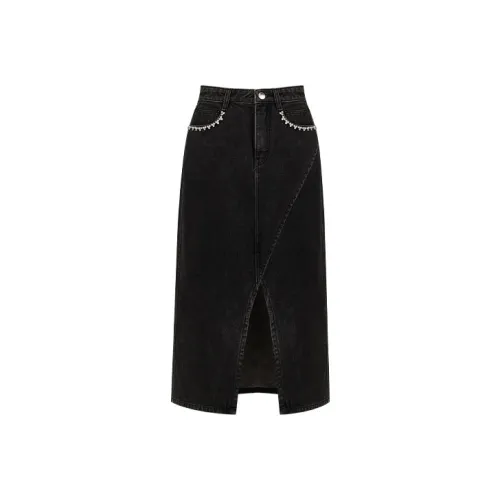 TAMMY TANGS 데님 블랙 여성 데님 롱 스커트