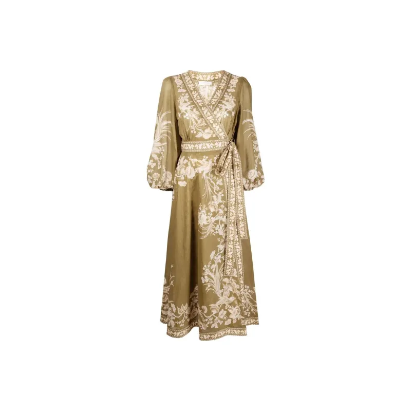 Zimmermann FW22 Long Sleeved Dress Women's Olive Green-0