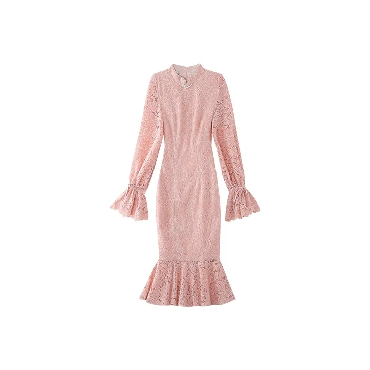 JINYE ORIENTAL Fishtail Dress Rouge Pink-0