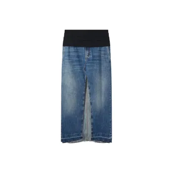 Stella McCartney Front Slit Frayed Edge Denim Maxi Skirt