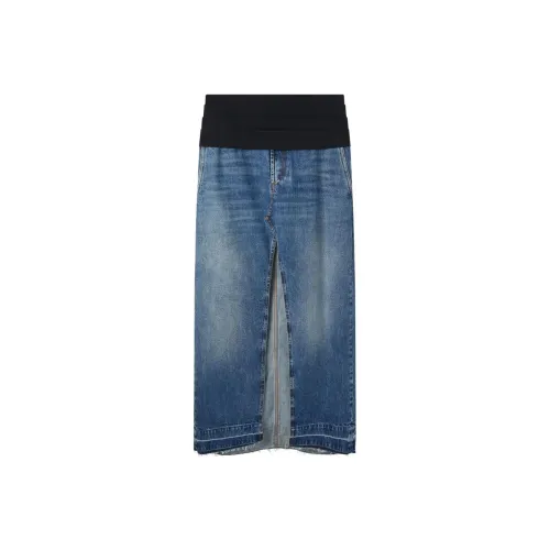 Stella McCartney Front Slit Frayed Edge Denim Maxi Skirt