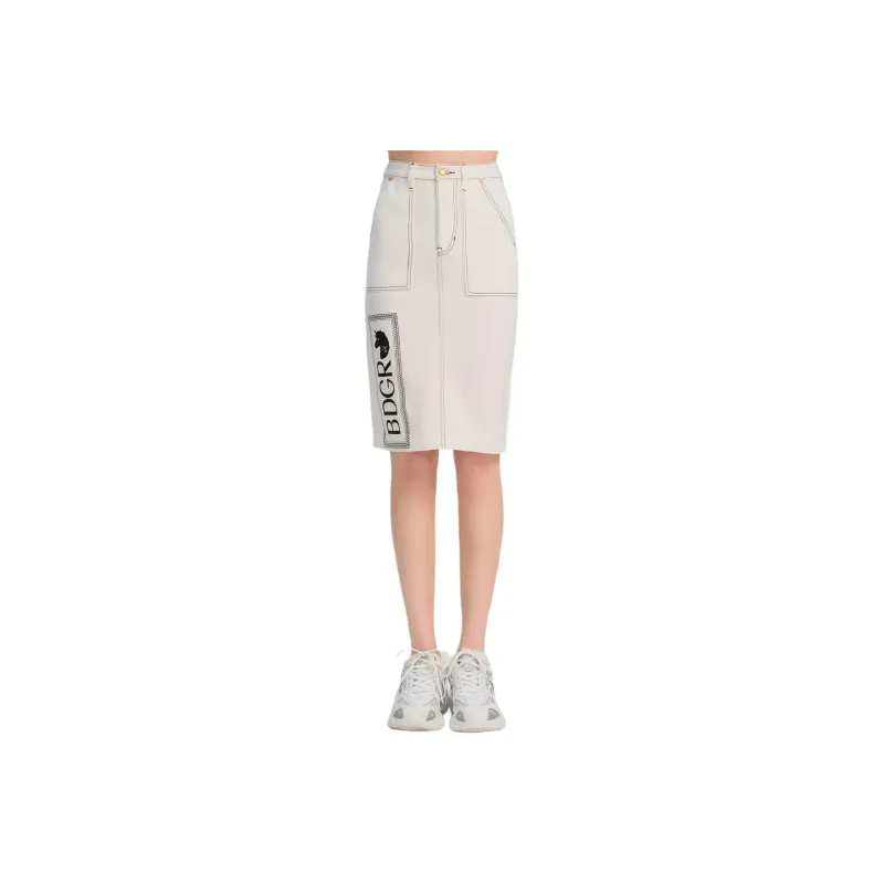 Blood Glitter Denim Long Skirts Women's White-0