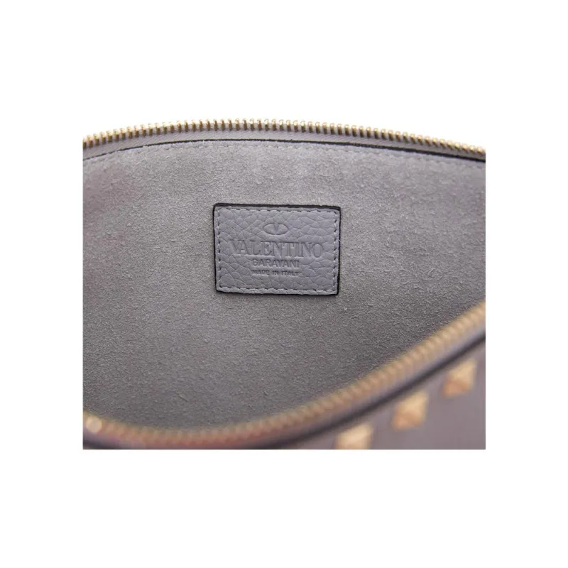 Valentino Rockstud Cow Leather Clutch Women's Gray-5