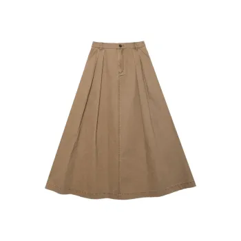 Half Circle Denim Long Skirts Women's Brown