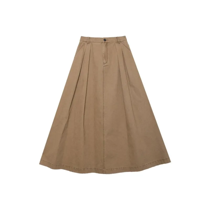 Half Circle Denim Long Skirts Women's Brown-0