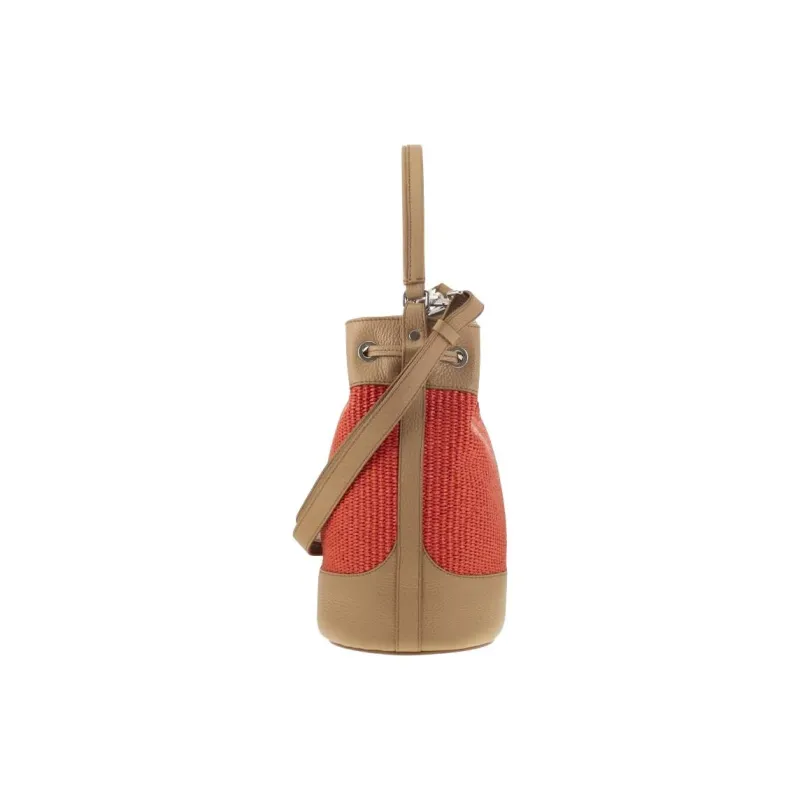 Zanellato Raffia With Leather Bucket Bag, One Shoulder Handbag Trumpets Women's Red & Brown-2