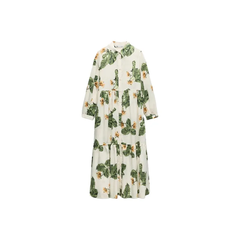 ZARA Long Sleeved Dress Women's White-0