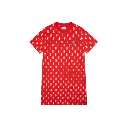 MLB Base Logo Short Sleeved Dress Women's Red
