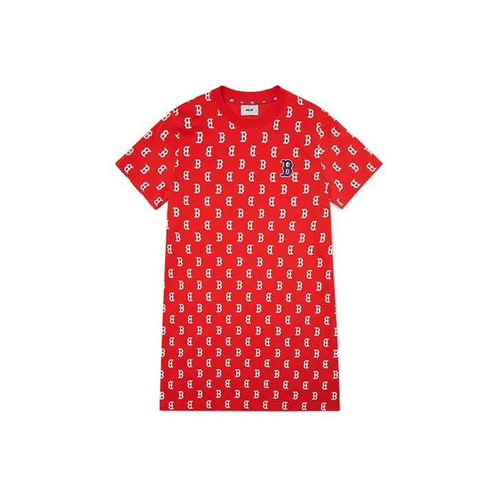 MLB Base Logo Short Sleeved Dress Women's Red-0